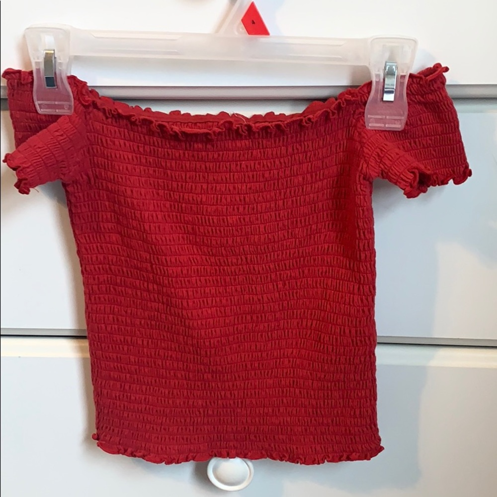 smocked off the shoulder crop top
